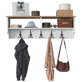Hanah Home P2 - 2460 Perchero Recibidor con Almacenamiento y Ganchos de Metal, Blanco y Nogal, 120x37.2x22.2 cm